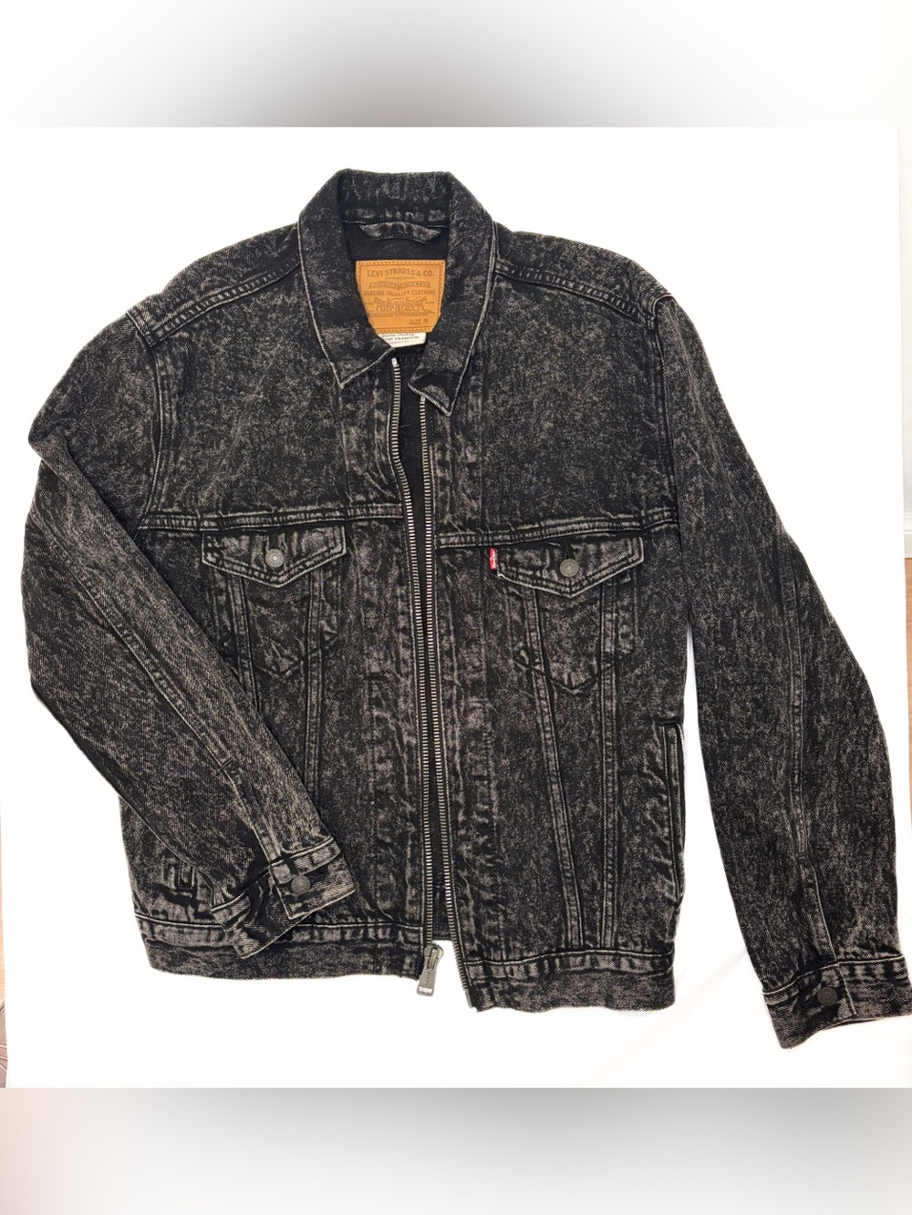 Levi's Black Acid Wash Denim Jacket with Front Zip